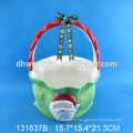 Excellent quality wholesale ceramic christmas basket gift with smiling santa painting